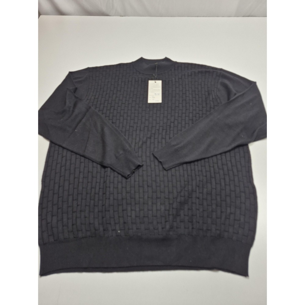 ENZONE Sweater Mens 3XL Black Silk Mock Neck Waffle Knit Pullover Long Sleeve